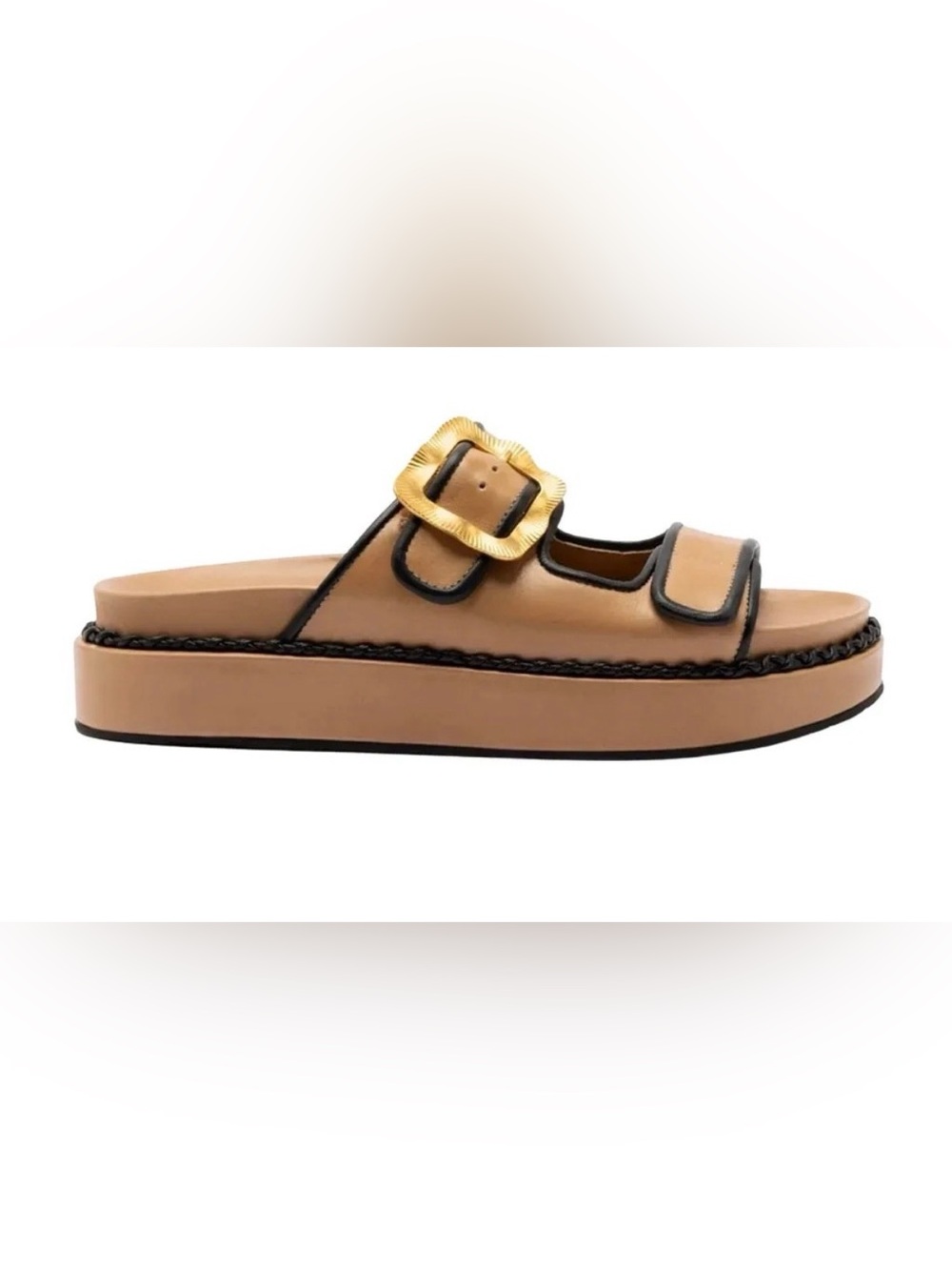 NEW Larroude Maui Slide Leather Black Trim 9.5 Resortwear Celebrity